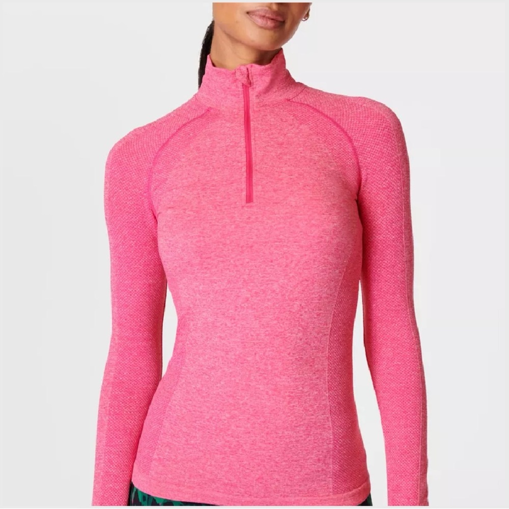 Athleta Pink Long Sleeve Mock Neck Half Zip Workout Sweater size Large